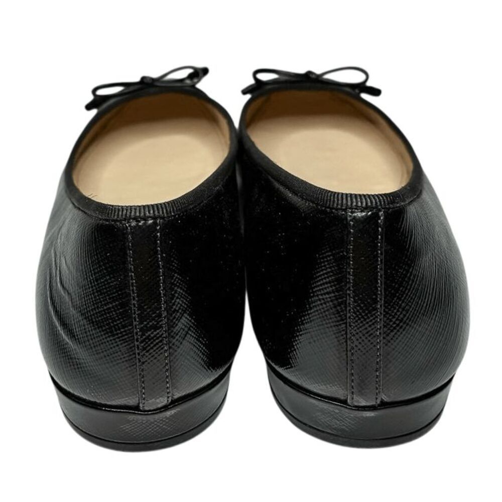 Prada Saffiano Leather Ballet Flats Cap Toe Black Logo Bow EU 41 Italy Slip Ons - Picture 9 of 14